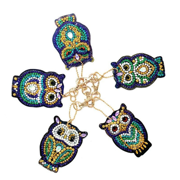5D Diamond Painting Keychain Owls Set of 5 Pieces