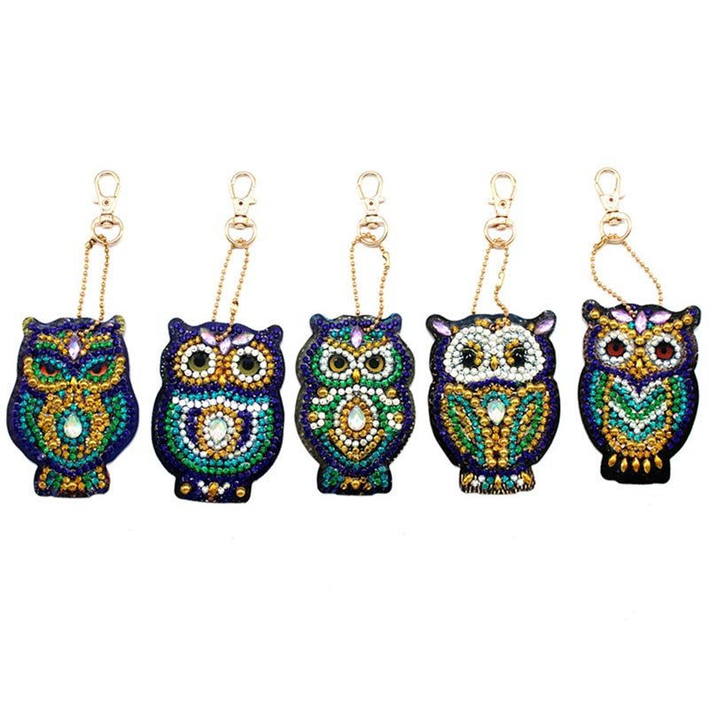 5D Diamond Painting Keychain Owls Set of 5 Pieces