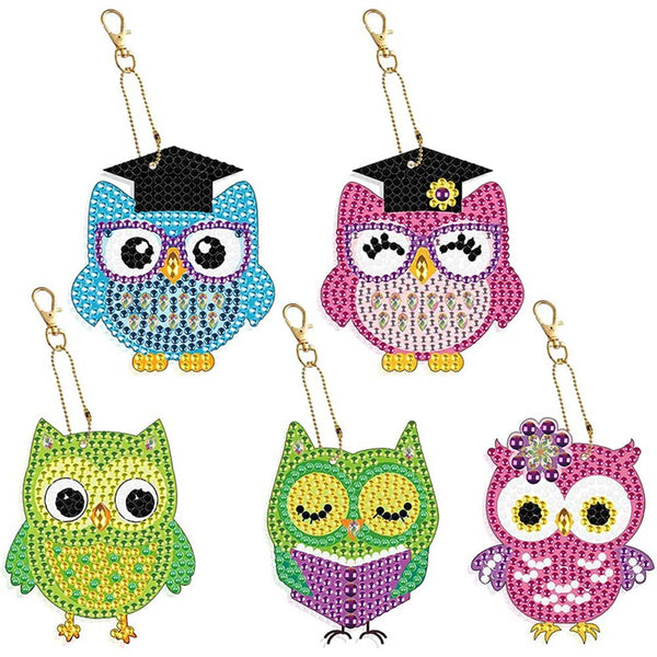 5D Diamond Painting Keychain with Owls 5 Pieces