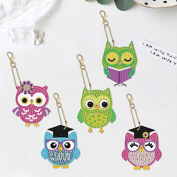 5D Diamond Painting Keychain with Owls 5 Pieces