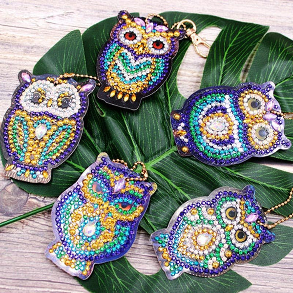 5D Diamond Painting Keychain Owls Set of 5 Pieces