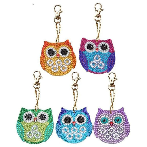 5D Diamond Art Keychain Owls 5 Pieces