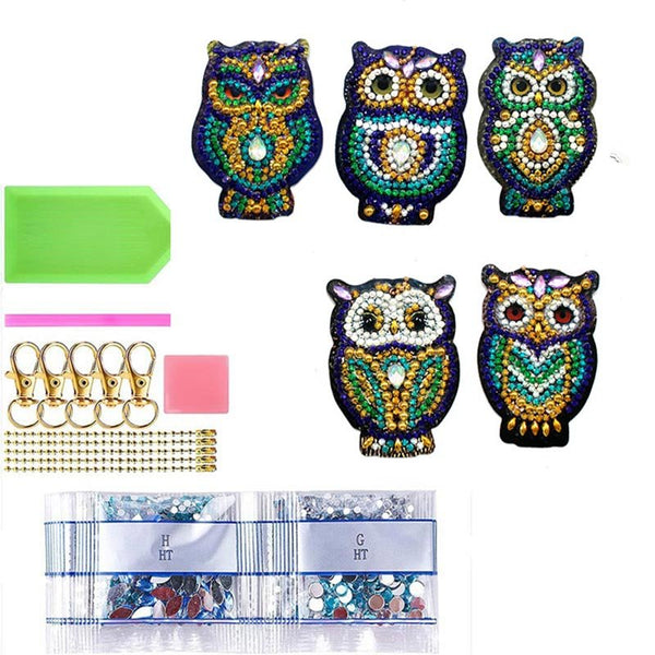 5D Diamond Painting Keychain Owls Set of 5 Pieces