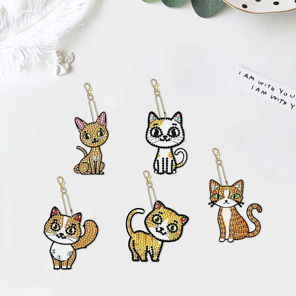 5D Diamond Art Keychain Cats 5 Pieces