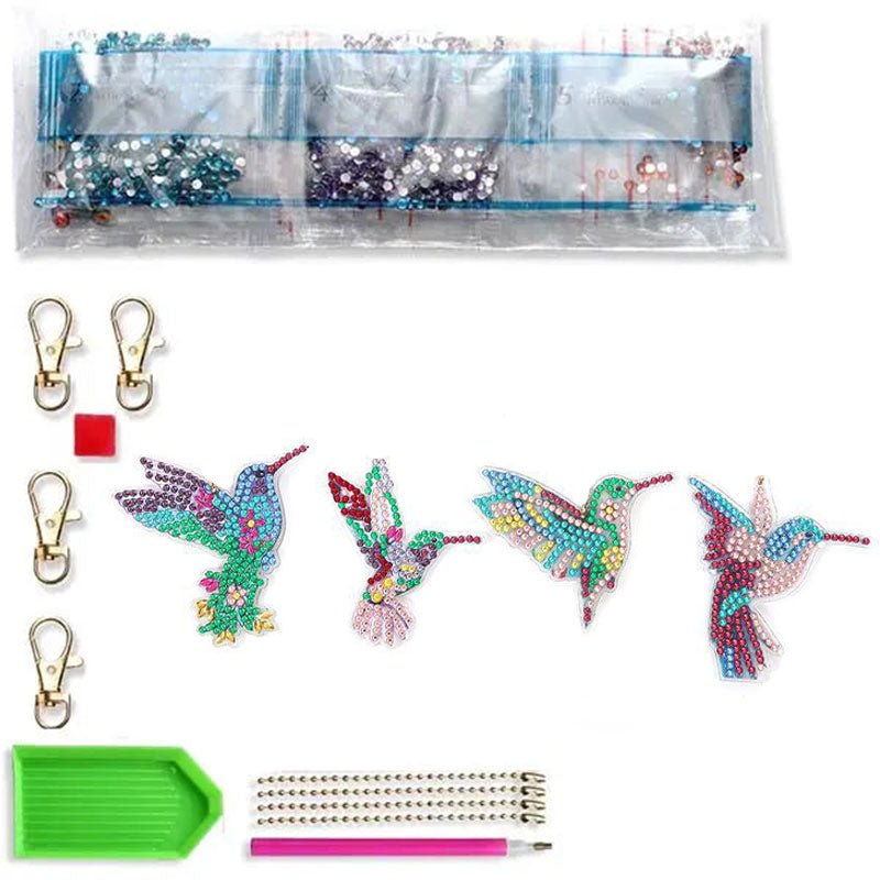 5D Diamond Painting Keychain Hummingbirds 4 Pieces