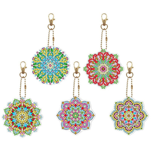 5D Diamond Painting Keychain Mandala Flowers 5 Pieces