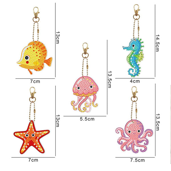 5D Diamond Painting Keychain Ocean Animals 5 Pieces