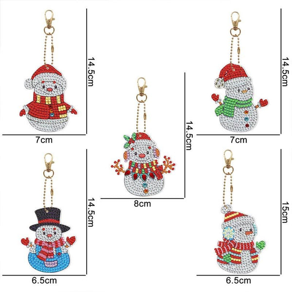 5D Diamond Painting Keychain Snowmen 5 Pieces