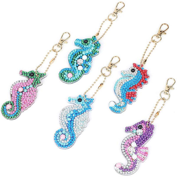 5D Diamond Painting Keychain Seahorses 5 Pieces