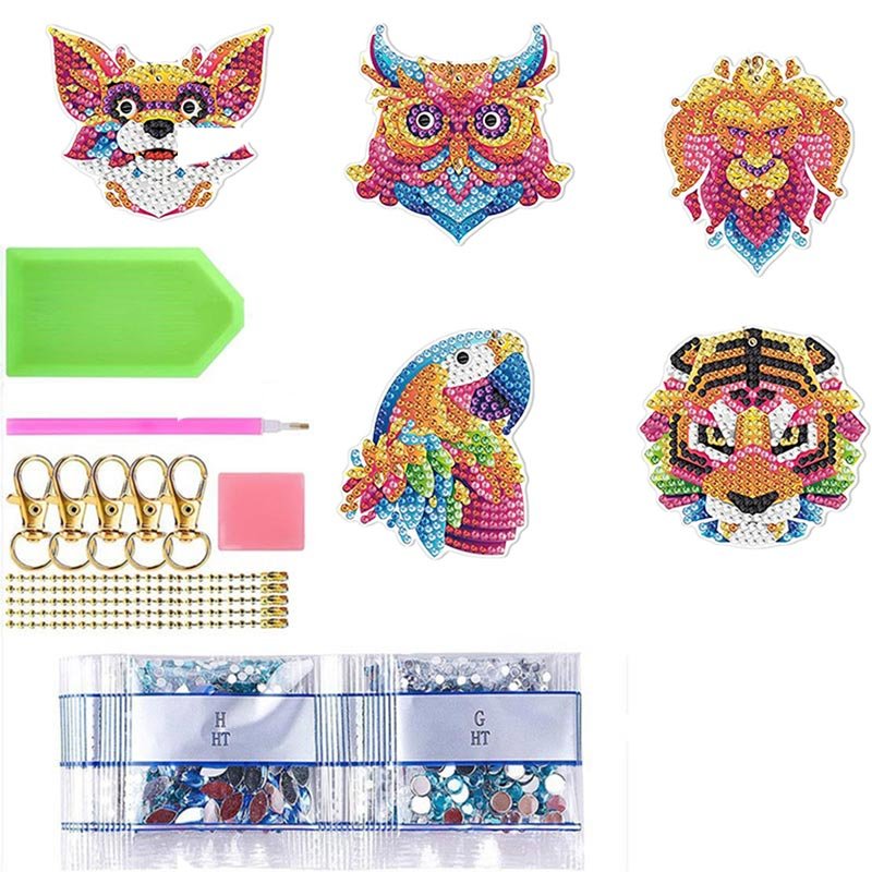 5D Diamond Painting Keychain Animals 5 Pieces