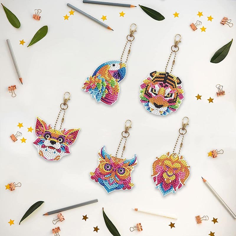 5D Diamond Painting Keychain Animals 5 Pieces