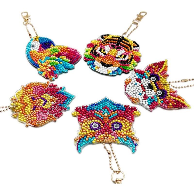 5D Diamond Painting Keychain Animals 5 Pieces