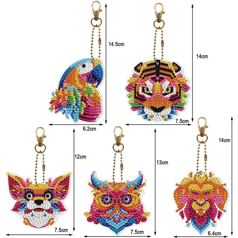 5D Diamond Painting Keychain Animals 5 Pieces