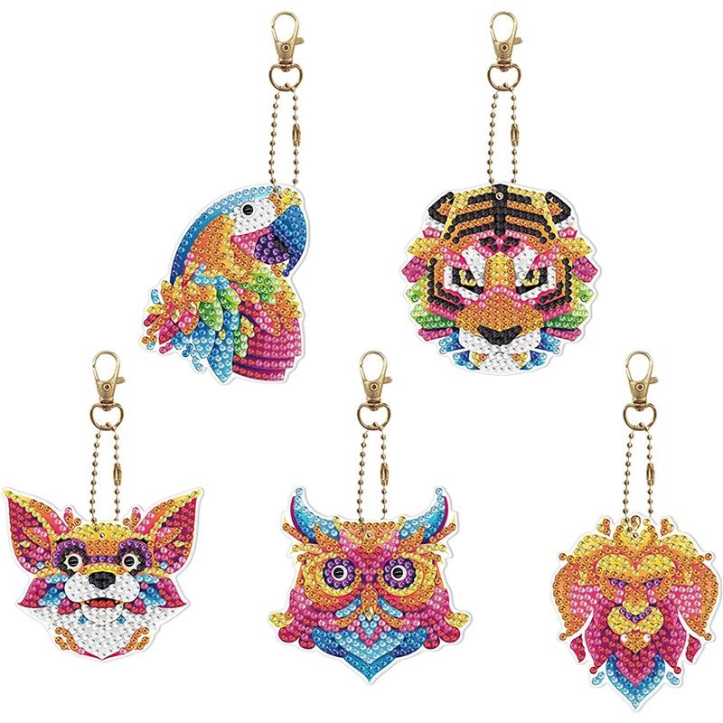 5D Diamond Painting Keychain Animals 5 Pieces