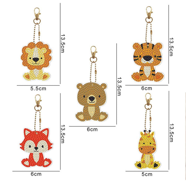 5D Diamond Painting Keychain with Animals 5 Pieces