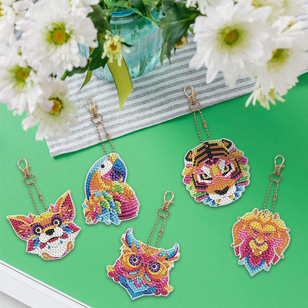 5D Diamond Painting Keychain Animals 5 Pieces