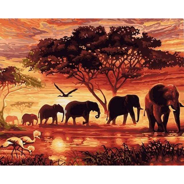 paint by numbers | Elephants at Sunset | animals elephants intermediate | FiguredArt