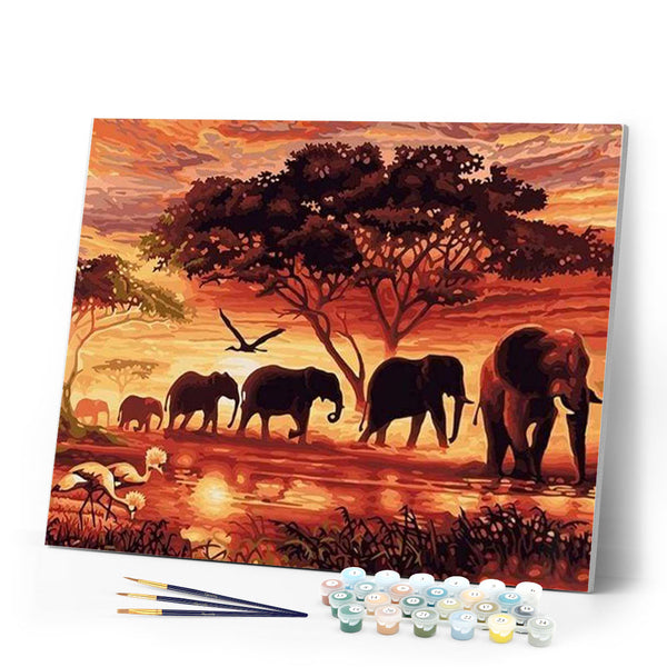 paint by numbers | Elephants at Sunset | animals elephants intermediate | FiguredArt