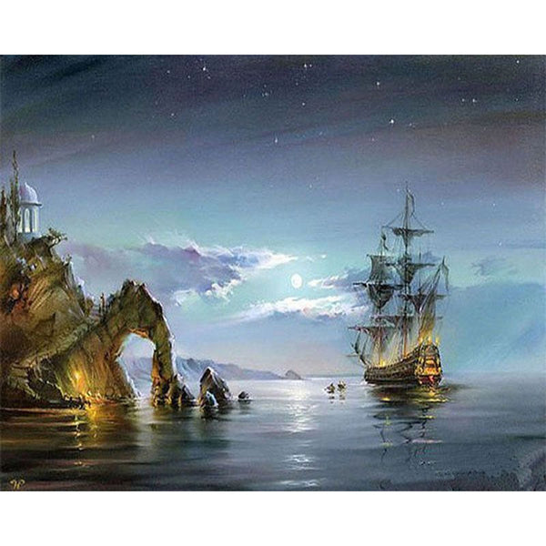 paint by numbers | Sailboat during Moonlight | advanced ships and boats | FiguredArt