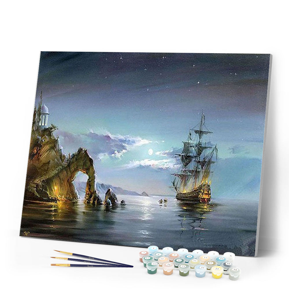 paint by numbers | Sailboat during Moonlight | advanced ships and boats | FiguredArt