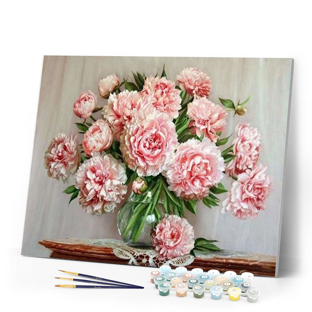 paint by numbers | Bouquet of Pink Flowers on a Table | advanced flowers | FiguredArt