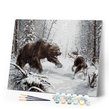 paint by numbers | Bear and Wolf fighting | animals bears intermediate wolves | FiguredArt