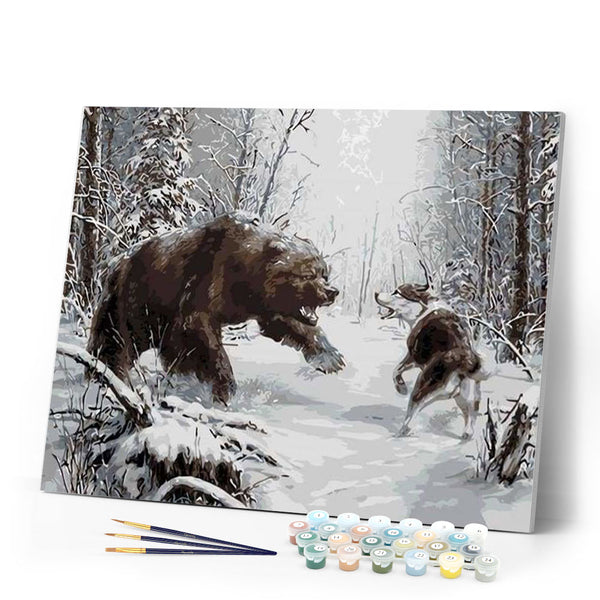 paint by numbers | Bear and Wolf fighting | animals bears intermediate wolves | FiguredArt