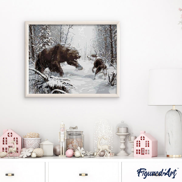 paint by numbers | Bear and Wolf fighting | animals bears intermediate wolves | FiguredArt