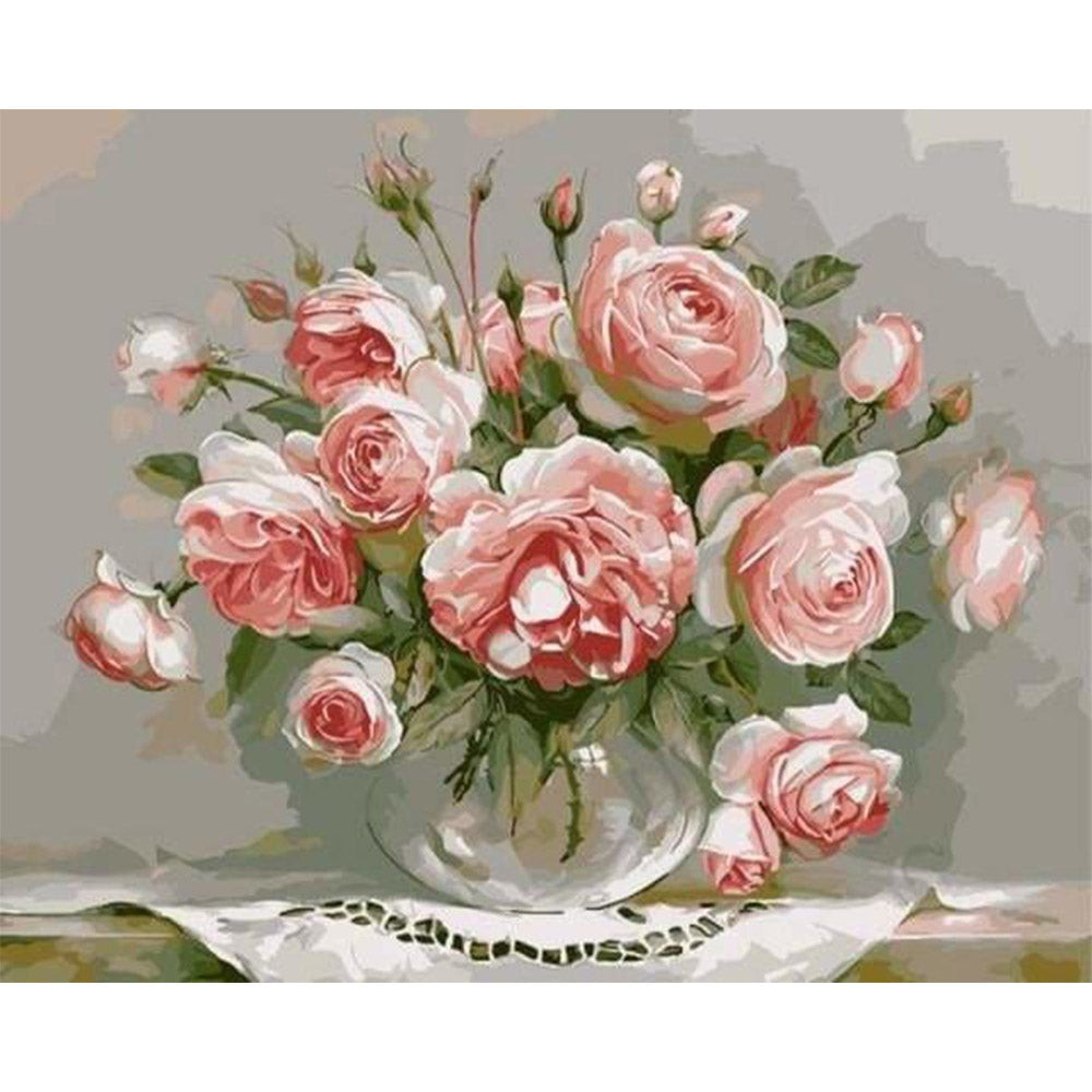 paint by numbers | Bouquet of Pink Flowers on a small Table | flowers intermediate | FiguredArt