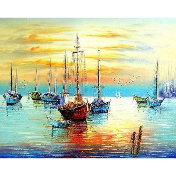 paint by numbers | Sailboats at the Port | intermediate landscapes ships and boats | FiguredArt