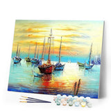 paint by numbers | Sailboats at the Port | intermediate landscapes ships and boats | FiguredArt