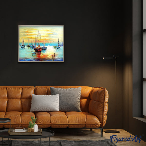 paint by numbers | Sailboats at the Port | intermediate landscapes ships and boats | FiguredArt
