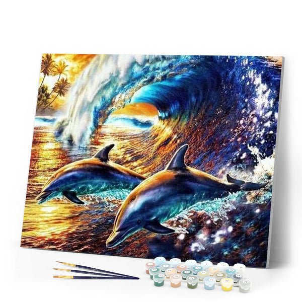 paint by numbers | Dolphins in the Waves | advanced animals dolphins | FiguredArt
