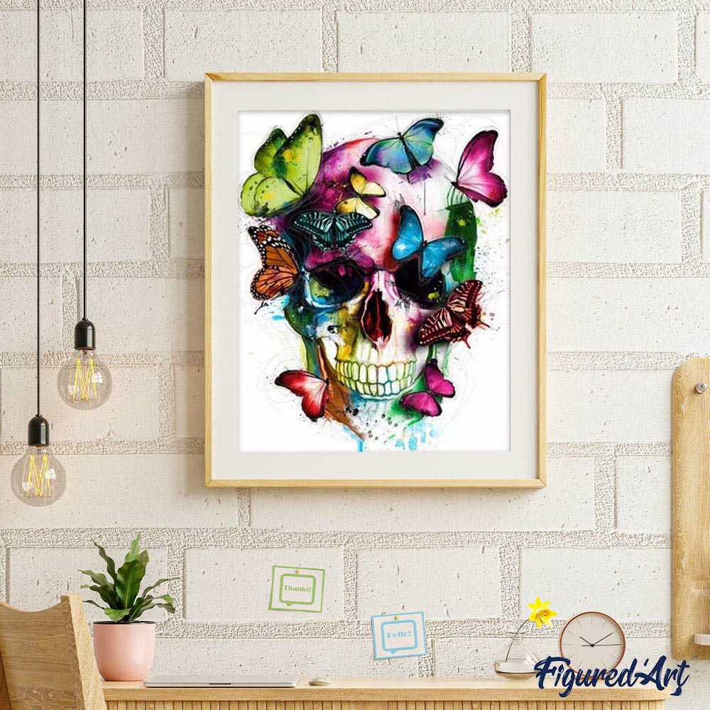 paint by numbers | Colorful Butterflies and Skull | animals butterflies easy | FiguredArt