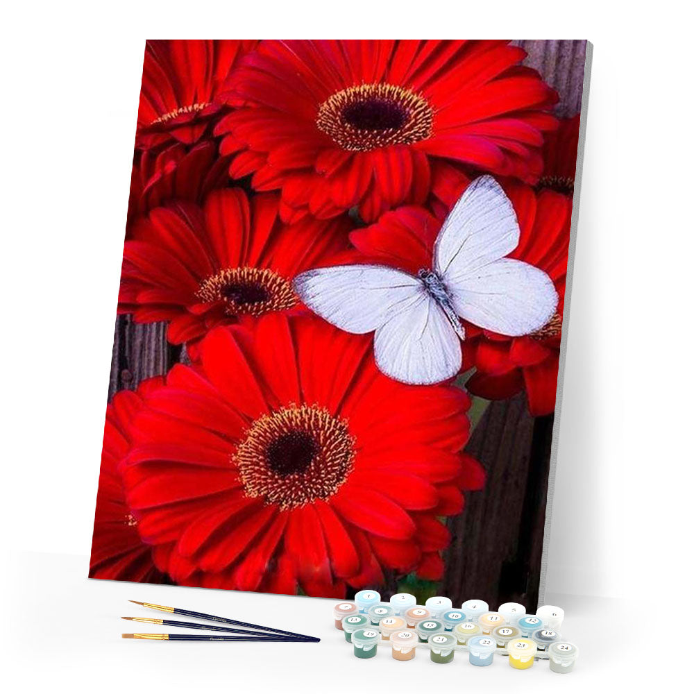 paint by numbers | Butterfly and Red Flowers | easy flowers | FiguredArt