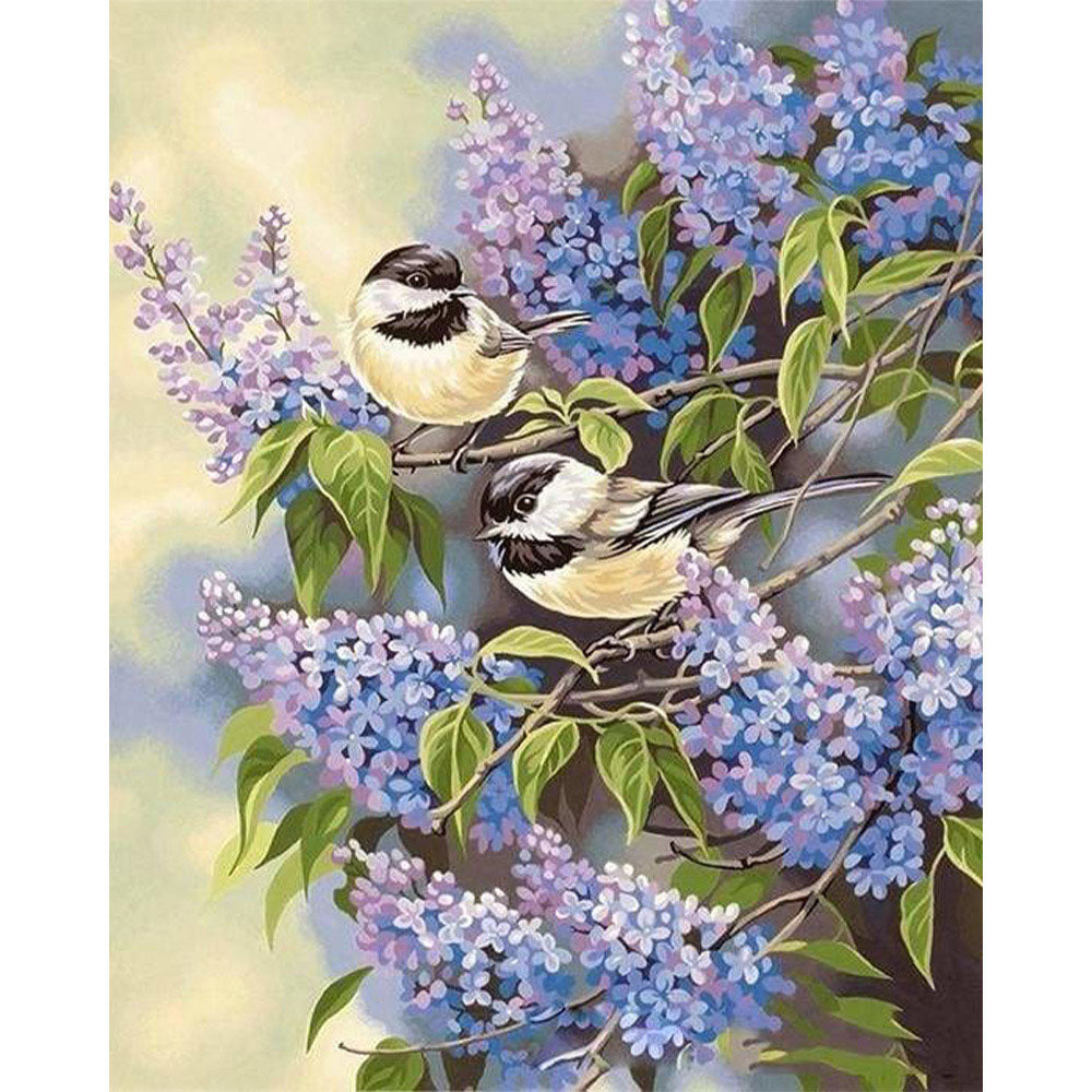 paint by numbers | Birds on Lilac branches | animals birds intermediate | FiguredArt
