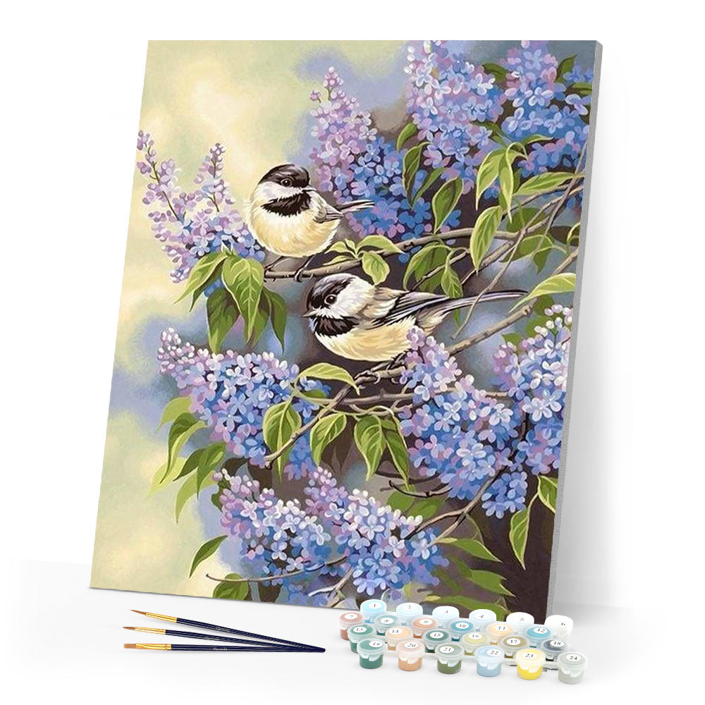 paint by numbers | Birds on Lilac branches | animals birds intermediate | FiguredArt