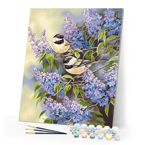 paint by numbers | Birds on Lilac branches | animals birds intermediate | FiguredArt