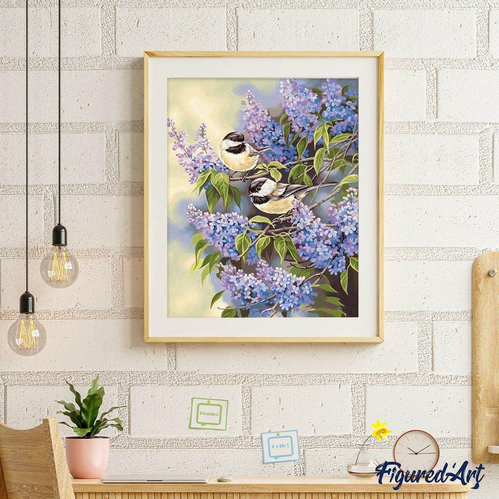 paint by numbers | Birds on Lilac branches | animals birds intermediate | FiguredArt
