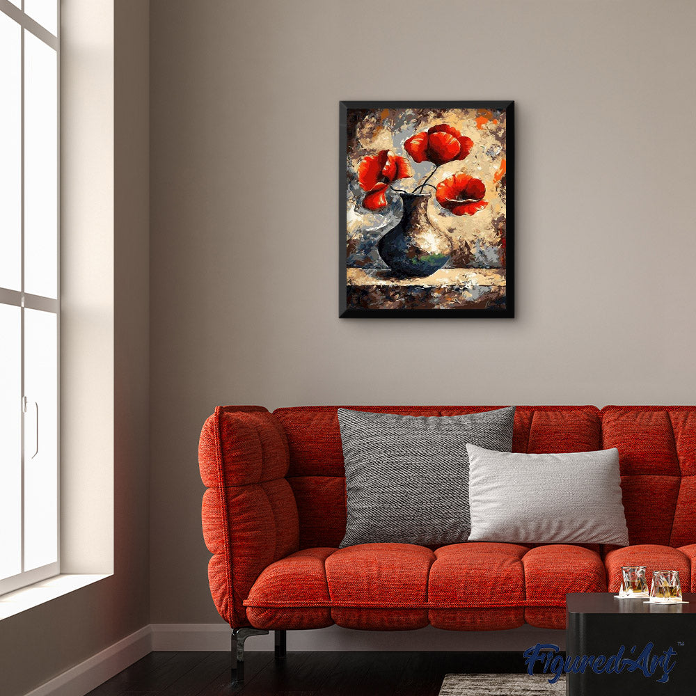 paint by numbers | Ancien vase and Red Flowers | flowers intermediate | FiguredArt