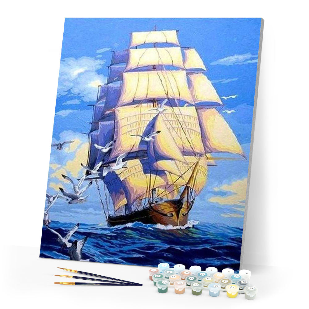 paint by numbers | Boat and Seagulls | advanced ships and boats | FiguredArt