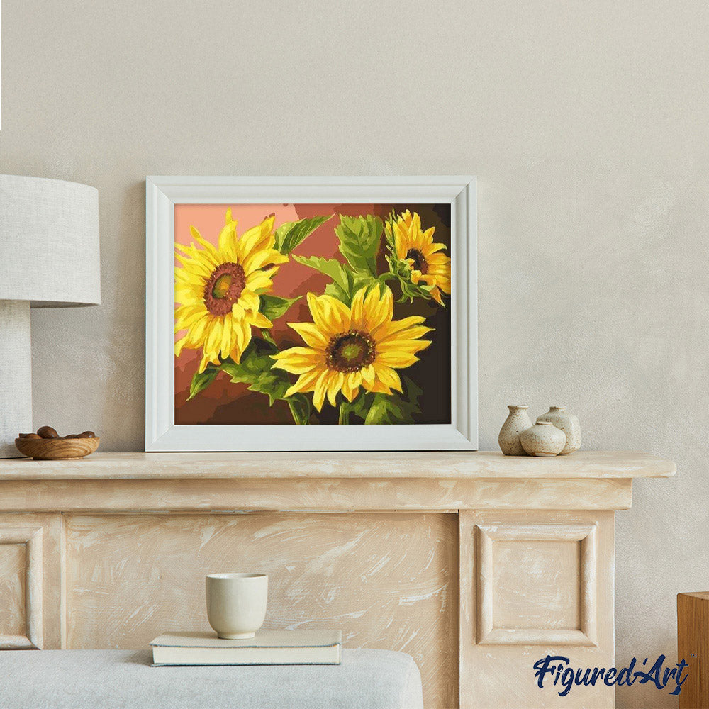paint by numbers | Three Sunflowers | easy flowers | FiguredArt