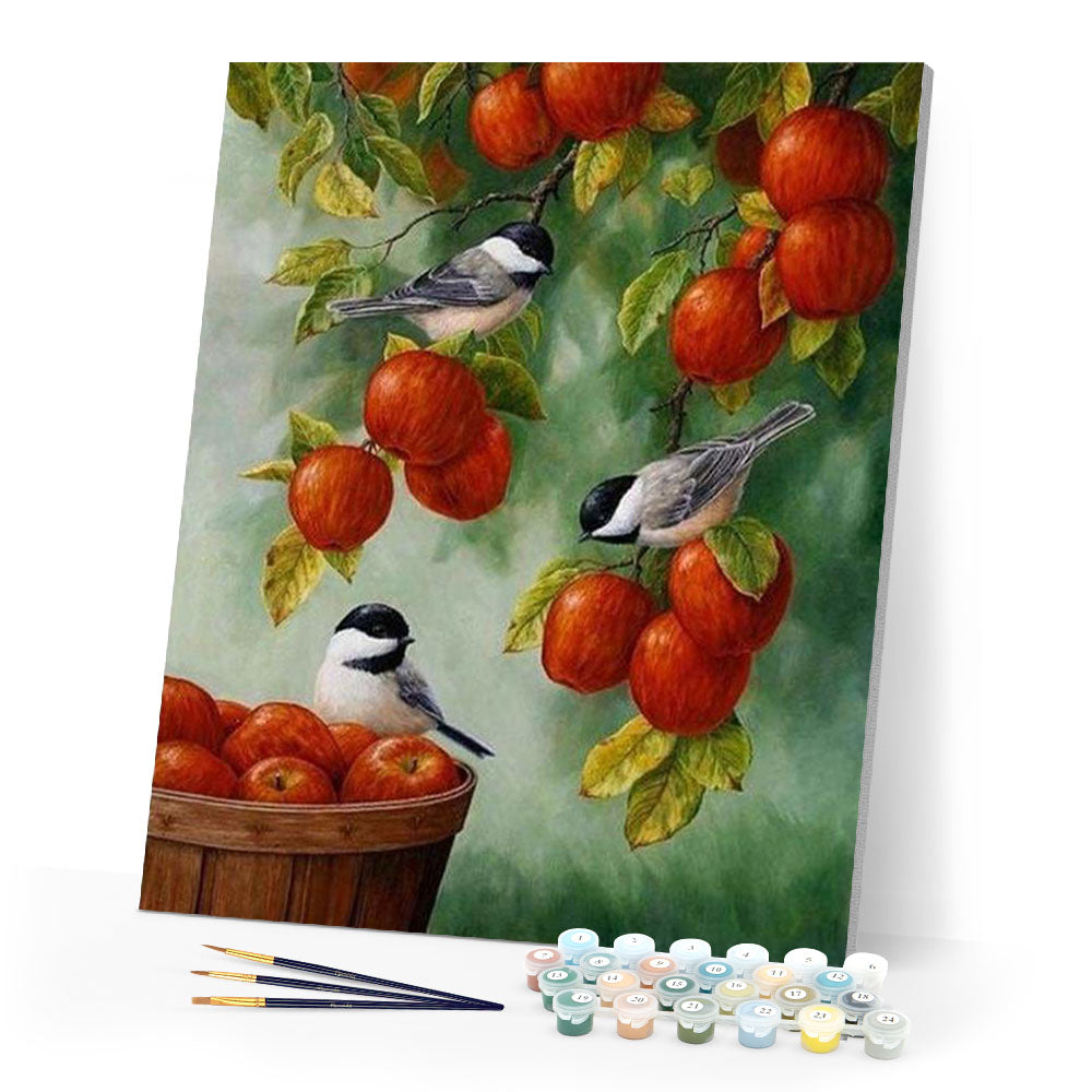 paint by numbers | Birds On Red Apples | advanced animals birds | FiguredArt