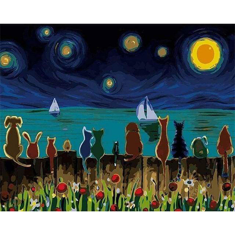 paint by numbers | Starry Night with Animals | animals easy ships and boats | FiguredArt