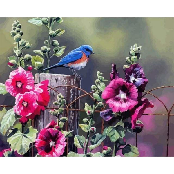 paint by numbers | Bird and Pink Flowers | flowers intermediate | FiguredArt
