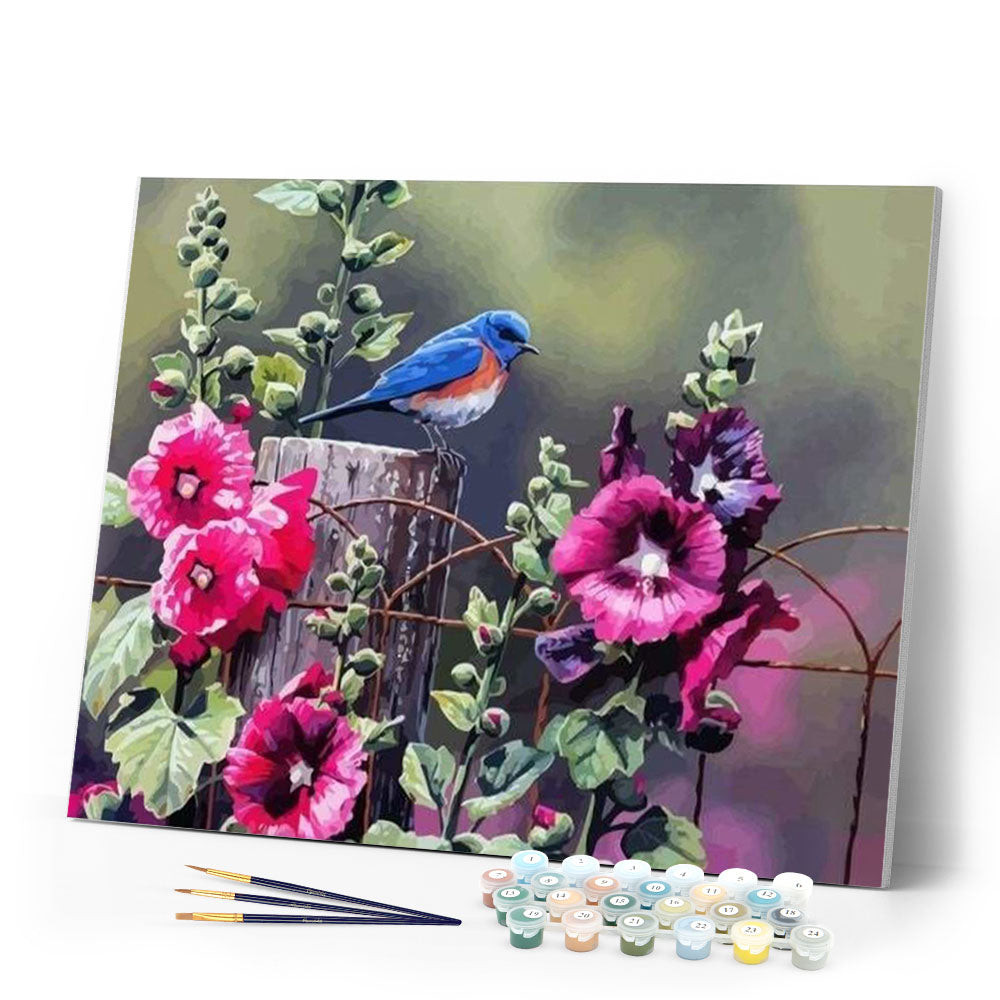 paint by numbers | Bird and Pink Flowers | flowers intermediate | FiguredArt