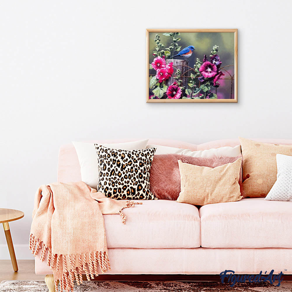 paint by numbers | Bird and Pink Flowers | flowers intermediate | FiguredArt