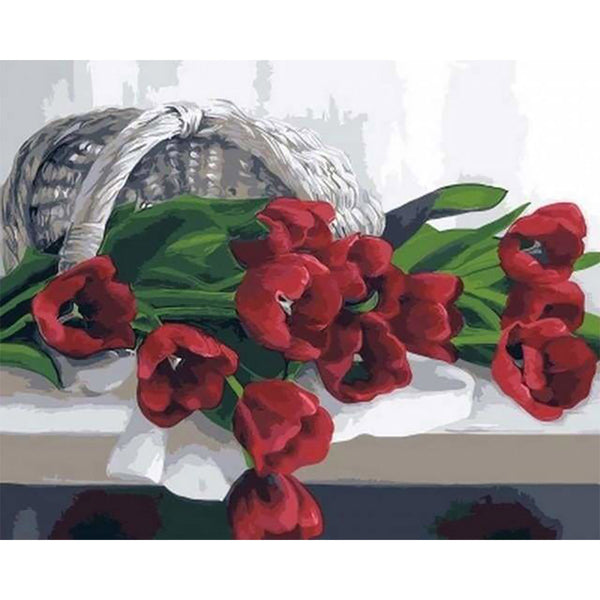 paint by numbers | Basket of Romantic Tulips | easy flowers | FiguredArt