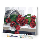 paint by numbers | Basket of Romantic Tulips | easy flowers | FiguredArt