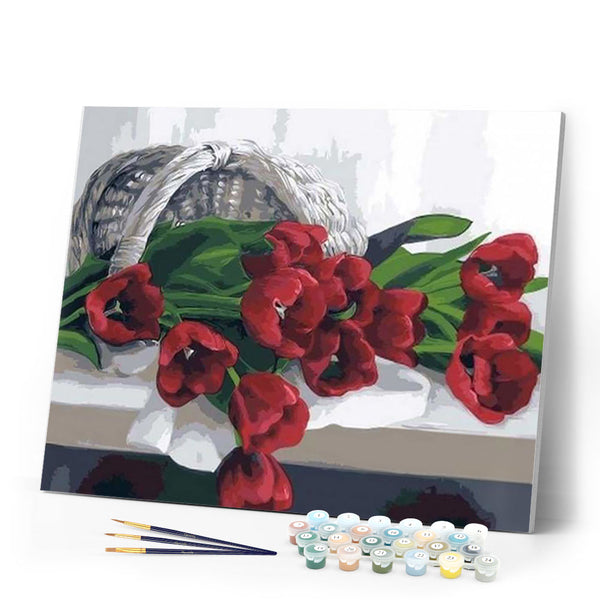 paint by numbers | Basket of Romantic Tulips | easy flowers | FiguredArt